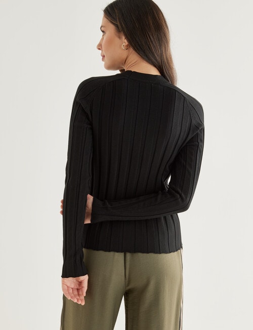 Whistle Rib Cardi Long Sleeve V-Neck, Black product photo View 02 L