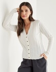 Whistle Rib Cardi Long Sleeve V-Neck, Ivory product photo