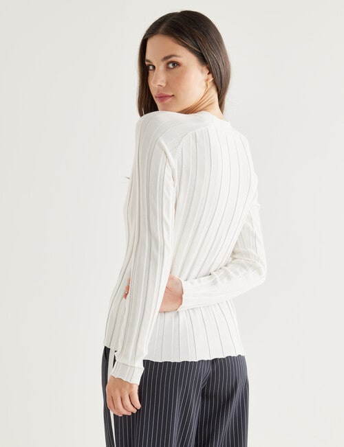 Whistle Rib Cardi Long Sleeve V-Neck, Ivory product photo View 02 L