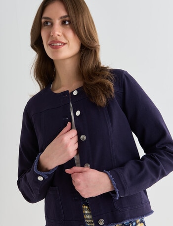 Whistle Long Sleeve Crop Jacket, Washed Navy product photo