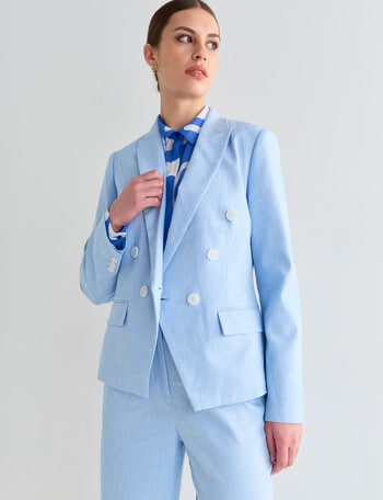 Whistle Double Breasted Long Sleeve Fashion Blazer, Ice Blue product photo