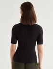 Oliver Black Short Sleeve V-Neck Rib Top, Black product photo View 02 S