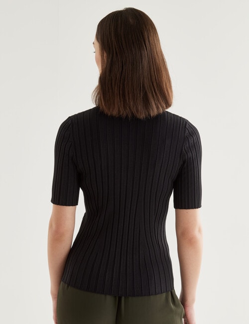 Oliver Black Short Sleeve V-Neck Rib Top, Black product photo View 02 L