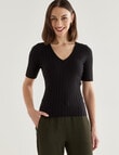 Oliver Black Short Sleeve V-Neck Rib Top, Black product photo View 04 S