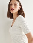 Oliver Black Short Sleeve V-Neck Rib Top, Ivory product photo View 04 S