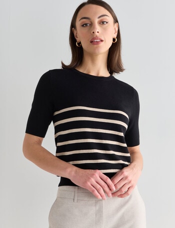 Oliver Black Stripe Short Sleeve Knit Jumper, Black product photo