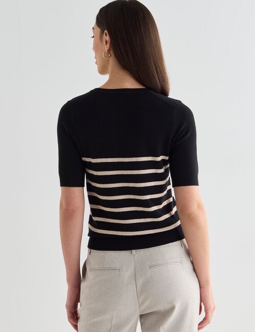 Oliver Black Stripe Short Sleeve Knit Jumper, Black product photo View 02 L