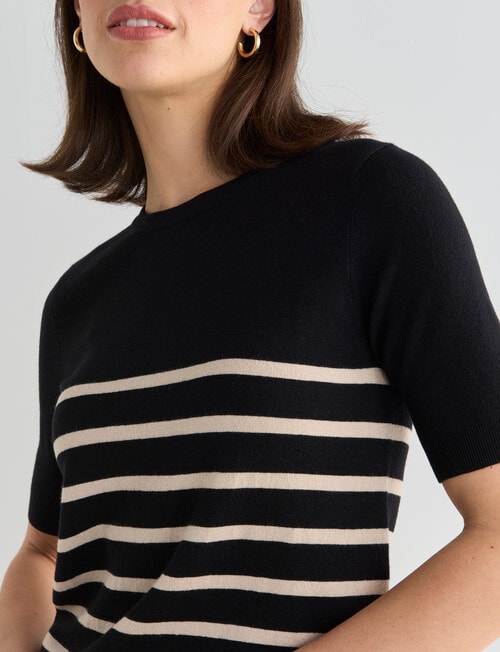 Oliver Black Stripe Short Sleeve Knit Jumper, Black product photo View 04 L