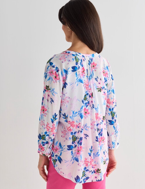 Ella J Floral Viscose Pleat Detail Shirt, White product photo View 02 L