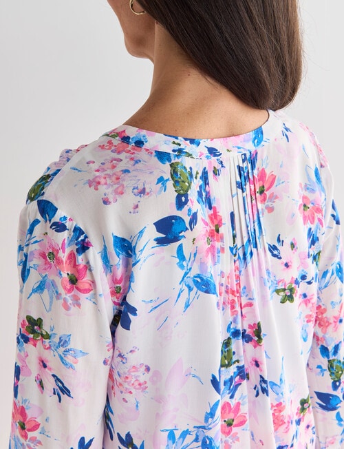 Ella J Floral Viscose Pleat Detail Shirt, White product photo View 05 L