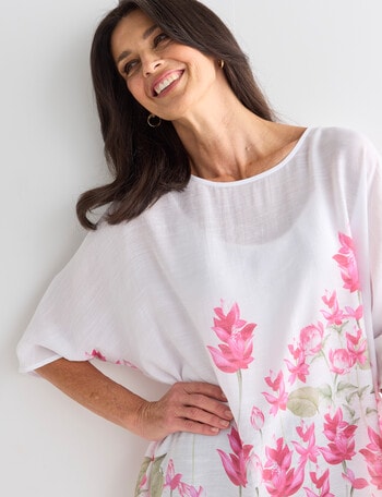 Ella J Lily Border Print Top, White product photo