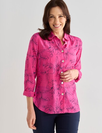 Ella J Etching Print Classic Long Sleeve Shirt, Pink product photo