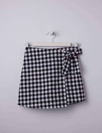 Switch Gingham Linen Blend Wrap Skort, Black & White product photo