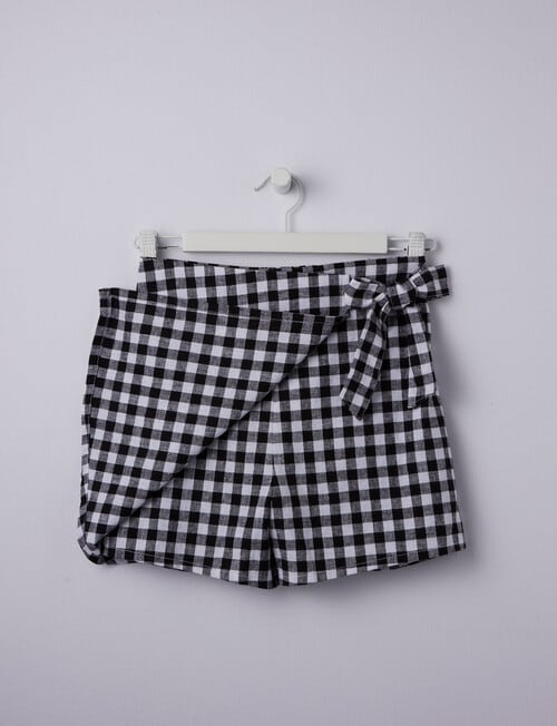 Switch Gingham Linen Blend Wrap Skort, Black & White product photo View 03 L