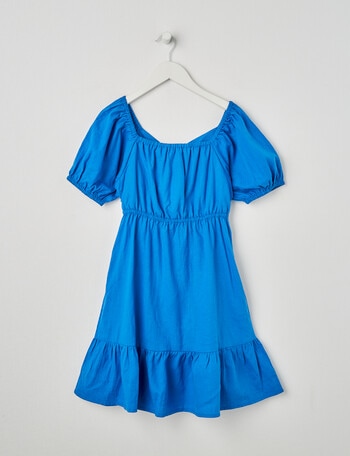 Switch Linen Blend Puff Sleeve Tie Back Dress, Cobalt product photo