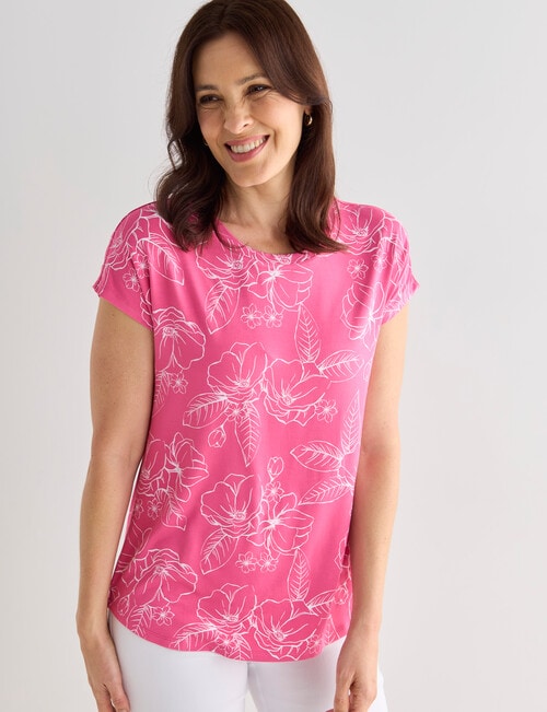 Ella J Etching Boxy Crew Neck Short Sleeve Tee, Pink product photo View 05 L