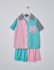 Sleep Squad Spliced Stripe Satin PJ Set, Pink & Aqua, 8-16 product photo