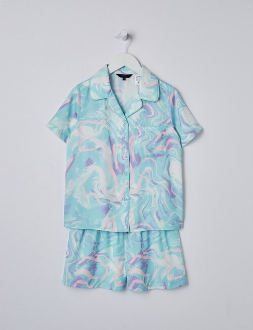 Sleep Squad Marble Satin PJ Set, Mint, 8-16 product photo