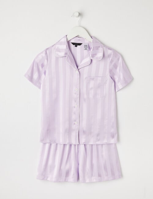 Sleep Squad Jacquard Stripe Satin PJ Set, Lavender, 8-16 product photo