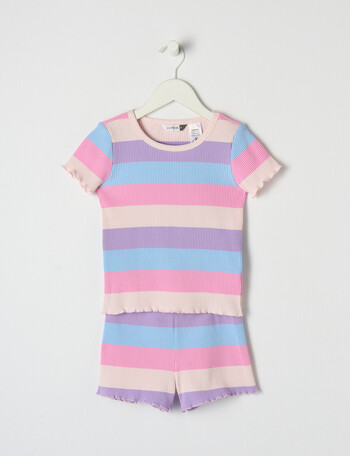 Sleep Mode Stripe, Rib Tee Short PJ Set, Pink & Purple, 2-8 product photo