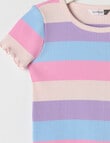 Sleep Mode Stripe, Rib Tee Short PJ Set, Pink & Purple, 2-8 product photo View 02 S