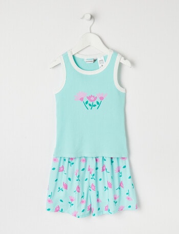 Sleep Mode Floral Rib Tank PJ Set, Mint, 2-8 product photo