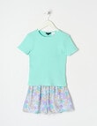 Sleep Squad Floral Mint, Rib Tee Viscose Short PJ Set, 8-16 product photo