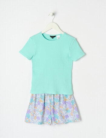 Sleep Squad Floral Mint, Rib Tee Viscose Short PJ Set, 8-16 product photo