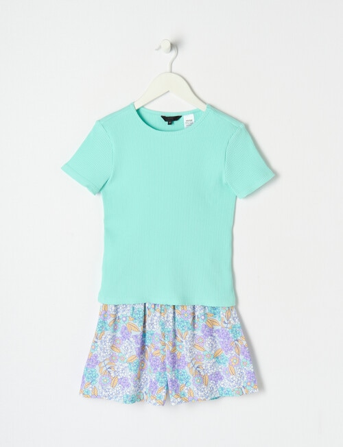 Sleep Squad Floral Mint, Rib Tee Viscose Short PJ Set, 8-16 product photo