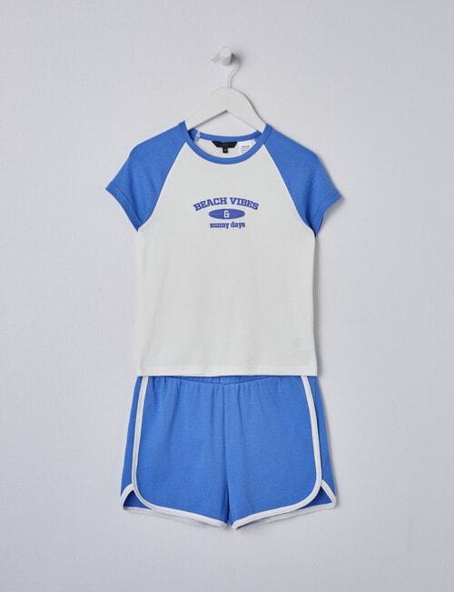 Sleep Squad Rib Sporty Short PJ Set, Baja Blue, 8-16 product photo