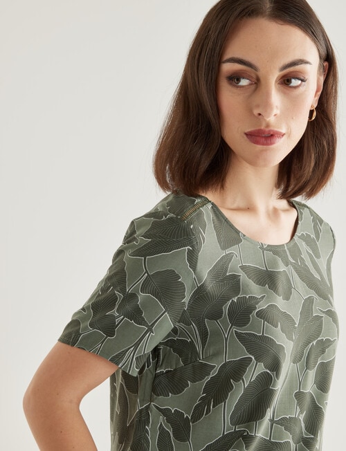 Oliver Black Short Sleeve Round Neck Top, Olive Leaf product photo