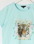 Sleep Squad Fearless Tiger, Knit Woven Short PJ Set, Mint, 8-16 product photo View 02 S