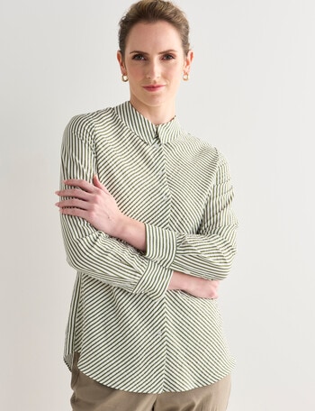 Jigsaw Stripe Bias Cut Shirt, Green product photo