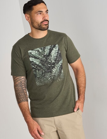 Kauri Trail Print T-Shirt, Khaki Marle product photo