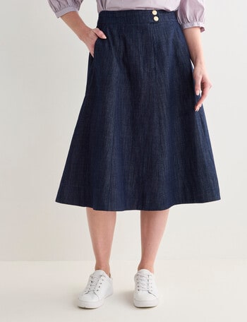 Jigsaw A-Line Chambray Midi Skirt, Dark Indigo product photo