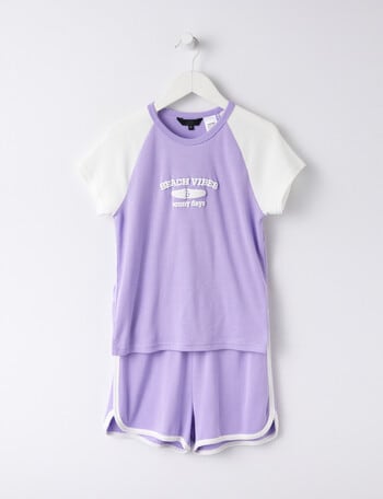 Sleep Squad Rib Sporty Short PJ Set, Lilac, 8-16 product photo