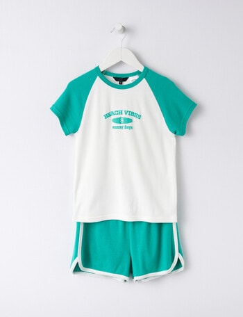 Sleep Squad Rib Sporty Short PJ Set, Jade, 8-16 product photo