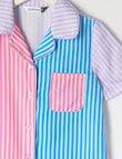 Sleep Mode Printed Stripe Satin PJ Set, Pink & Blue, 2-8 product photo View 02 S