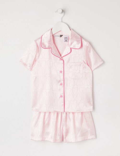 Sleep Mode Jacquard Heart Satin PJ Set, Blush 2-8 product photo