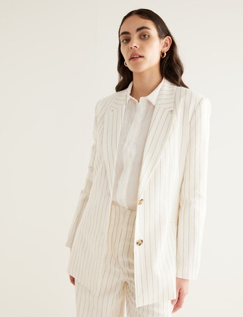 State of play Odette Pinstripe Linen Blazer, Cream product photo