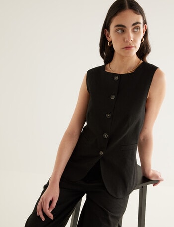 State of play Dionne Linen Vest, Black product photo
