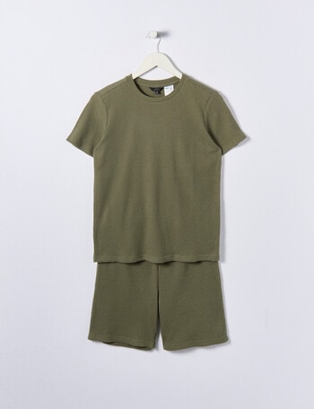 Sleep Squad Waffle Knit Short PJ Set, Khaki, 8-16 product photo