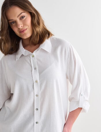Studio Curve Linen Blend Essential Shirt, White product photo