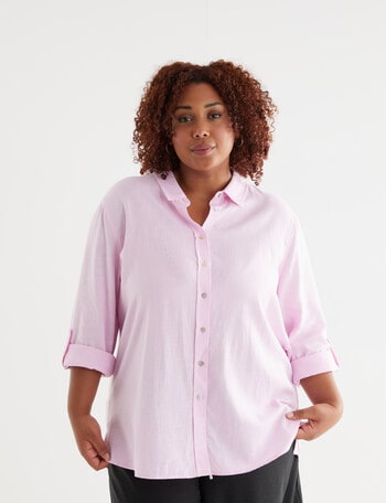 Studio Curve Linen Blend Essential Shirt, Blush product photo