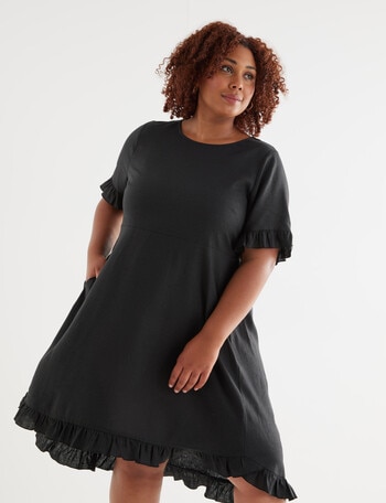 Studio Curve Linen Blend Ruffle Hem Dress, Black product photo