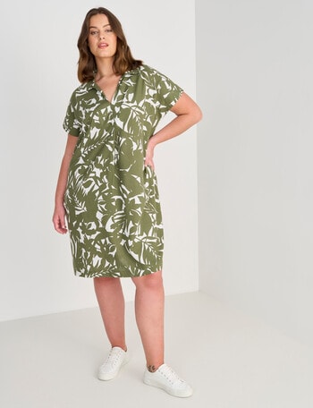 Studio Curve Print Linen Blend Shirt Dress, Khaki product photo