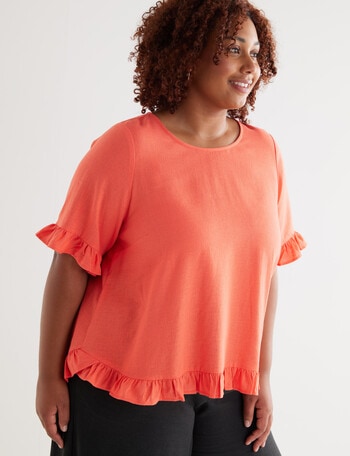 Studio Curve Linen Blend Frill Trim Top, Coral product photo