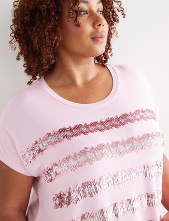 Studio Curve Boxy Tee with Sequin Stripe, Blush product photo