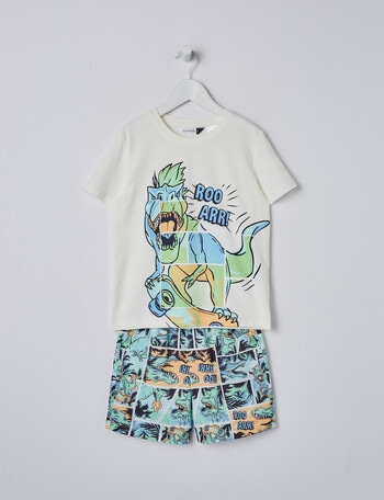 Sleep Mode Street Dino Knit Short PJ Set, White & Green, 2-8 product photo