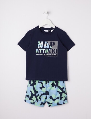 Sleep Mode Ninja Camo Knit Short PJ Set, Navy, 2-8 product photo